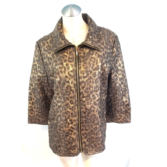 JM Collection Size 14 Animal Print Jacket Bronze Black - Picture 1 of 5